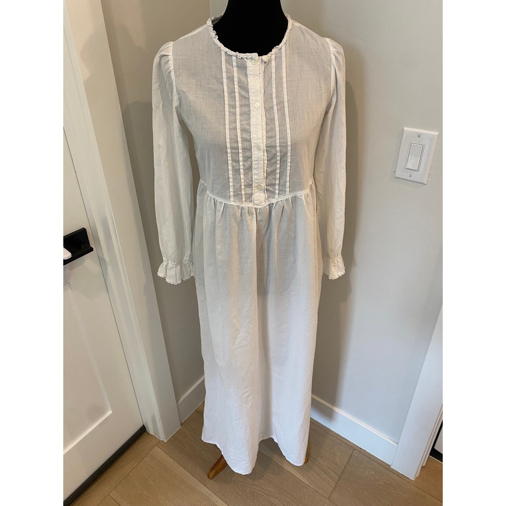 Vintage Laura Ashley White Cotton Nightgown Lace Pintuck Maxi Made in GB Small